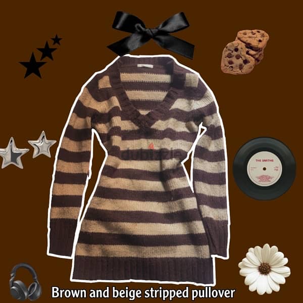 stripped brown and beige pullover بلوفر 0