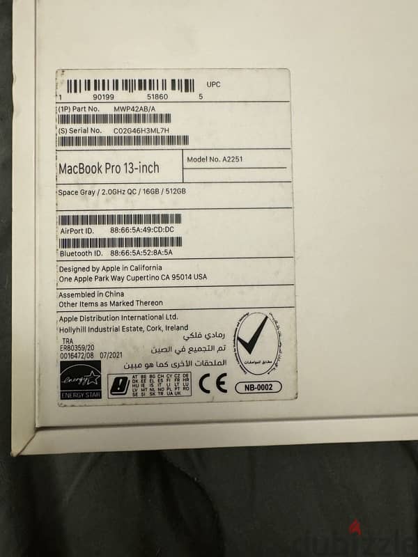 MacBook Pro 13 inch 16 RAM 512 SSD علبة وشاحن اصلي Space Silver 2020 1