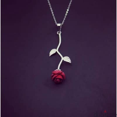 Red rose silver necklace