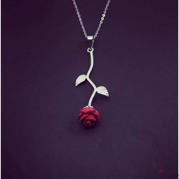 Red rose silver necklace 0