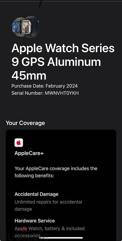 Apple Watch series 9 GPS with Apple care plus 4