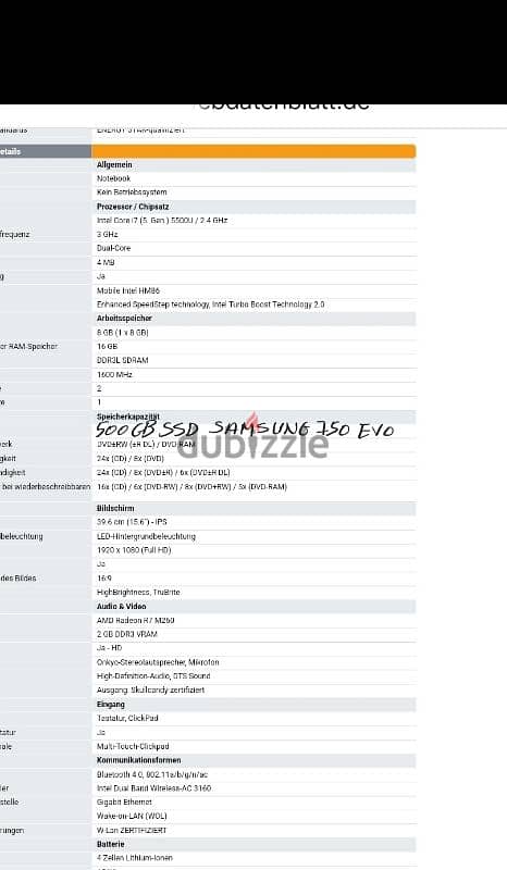 لابتوب توشيبا Intel core i7 الجيل الخامس 2,4Ghz 500GB SSD / 16GB RAM 19