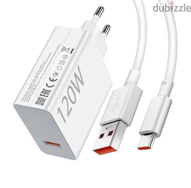 شاحن سريع 120 واط مع كيبل USB C بطول 1 متر لموبايل شاومي 3