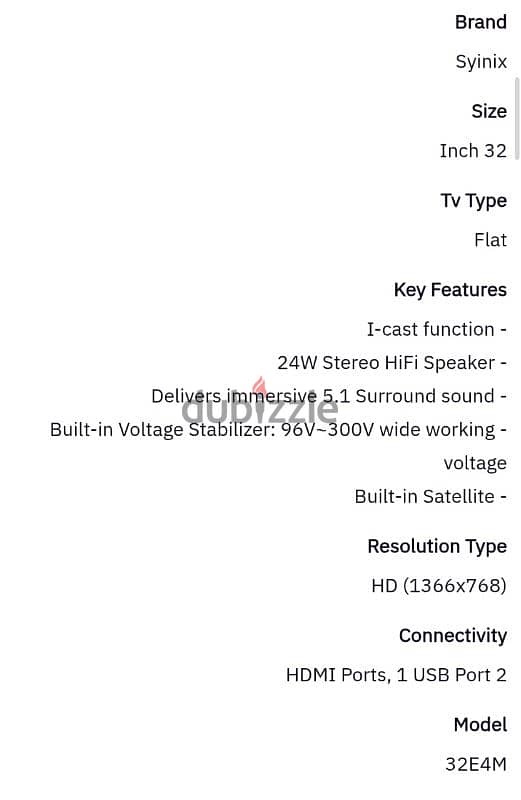 شاشه TV. 32 ماركه Syinix 8