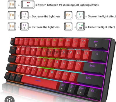 snupidri keyboard 60 mechanical red switches black and red