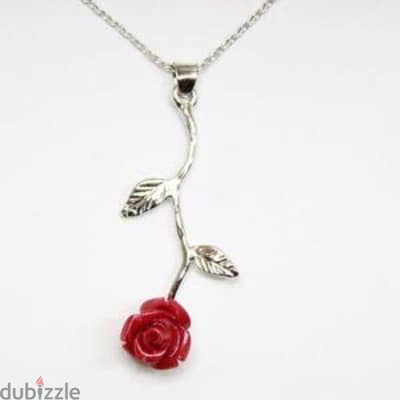 Red rose silver necklace