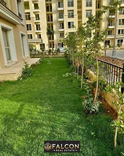 Duplex (205 m) ground floor with garden for sale in Sarai MNHD Compound directly on Suez Road and wall in wall with Madinaty Talaat Moustafa