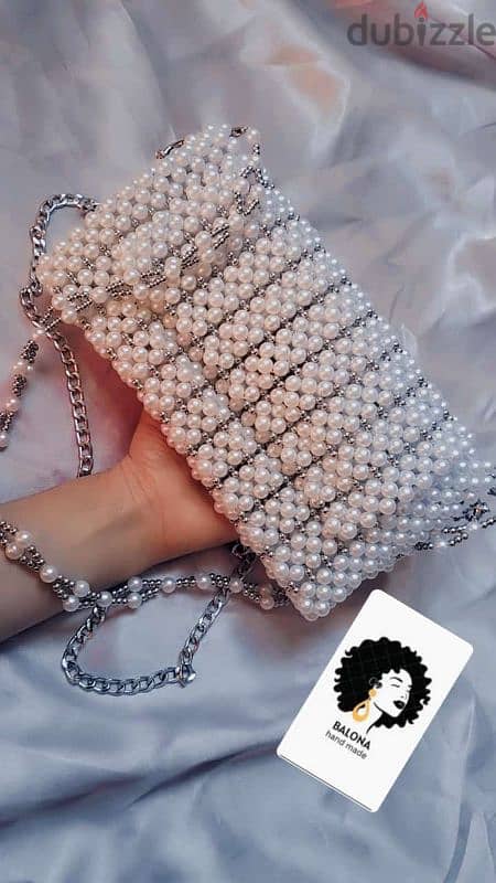 pearl beaded bag- شنطة هاند ميد خرز لولي 0