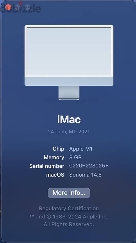 iMac 24” (موديل 2021موديل ) أزرق - 8أزرق - GB RAM، 256GB SSD - شبه جدي 3