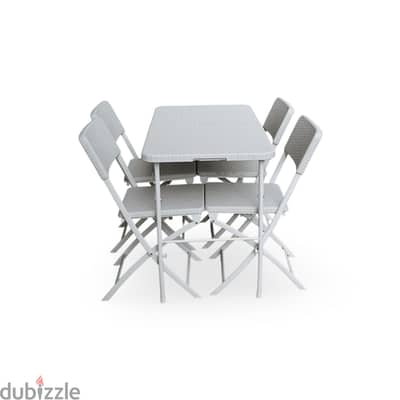 5 piece foldable white rattan set | 122cm with 4 folding chairs