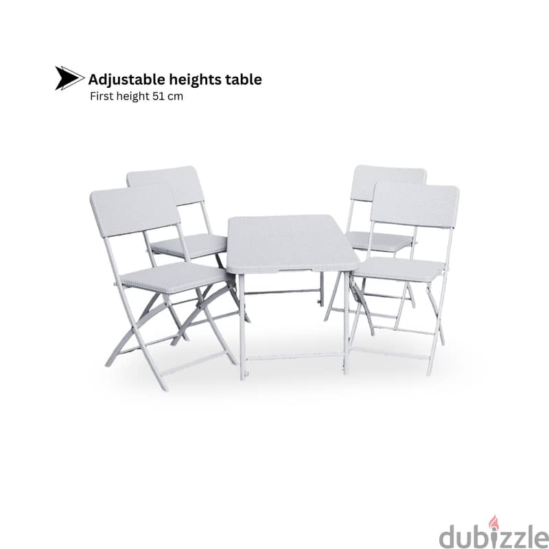 5 piece foldable white rattan set | 122cm with 4 folding chairs 1