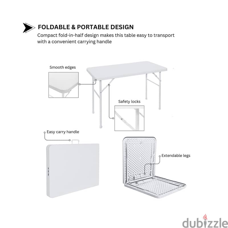 5 piece foldable white rattan set | 122cm with 4 folding chairs 6