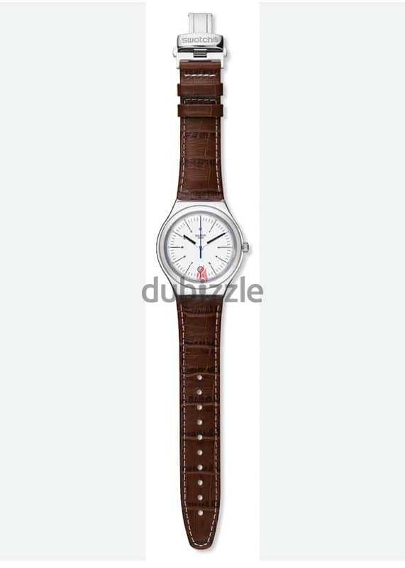 Swatch Appia Silver Dial Brown Leather Mens Watch YWS401 1