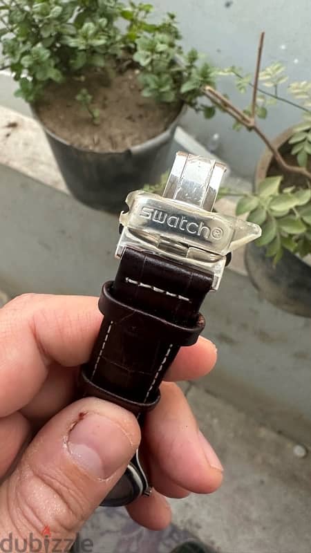 Swatch Appia Silver Dial Brown Leather Mens Watch YWS401 3