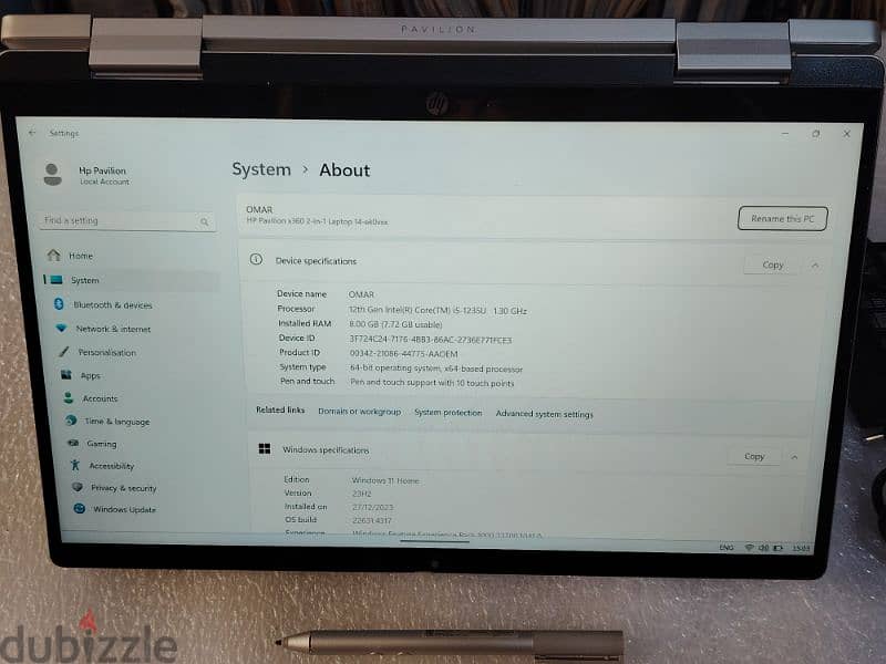 أتش بي 2x1 جديد زيرو Hp pavilion X360 i5 1235u 8g 14" touch 512g 1