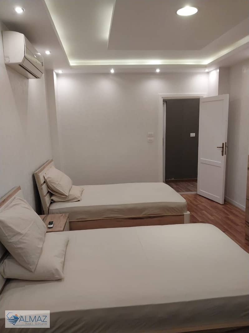 A fully furnished, air-conditioned apartment for rent in Al-Rehab, 16 steps from the old market and the service area 0