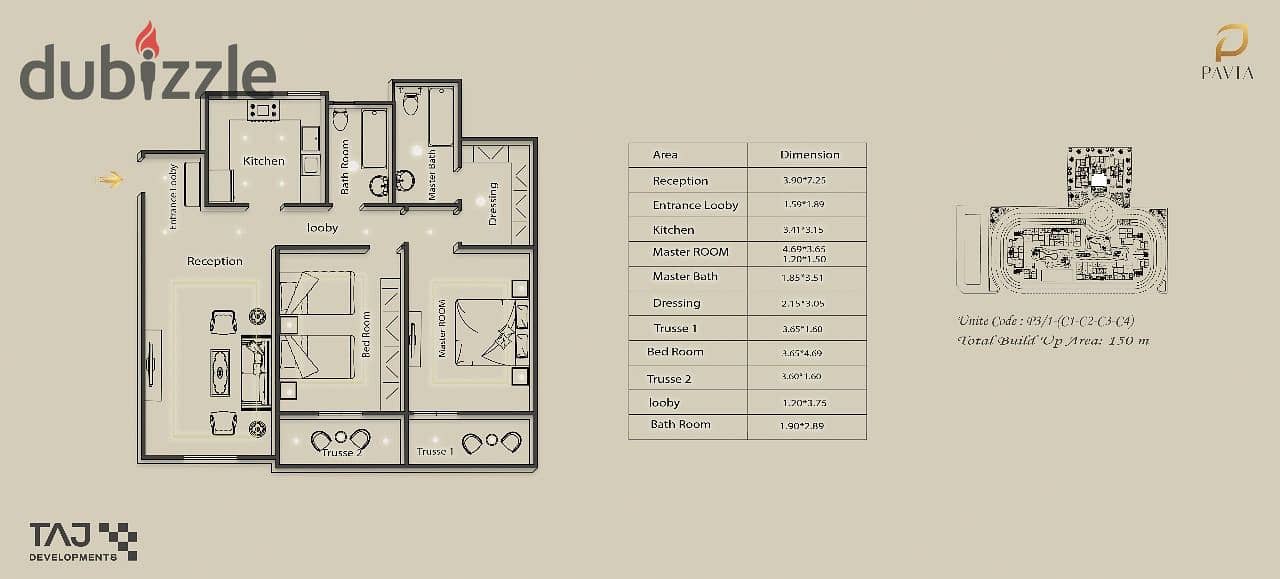 Apartment for sale, 150 m2, in Pavia Compound, Green Revolution Area, Sheikh Zayed, with the longest payment period, by Taj Development Company 0