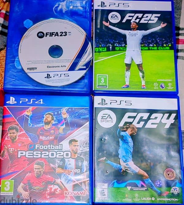 للبيع: FIFA 24 و FIFA 23 و PES 20 بحالة ممتازة! 2