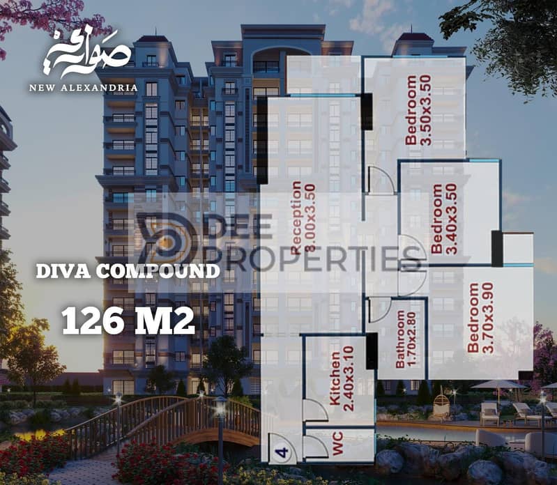 126 sqm apartment in Sawary Compound (View Direct, towers and lake), 40% discount on cash 0