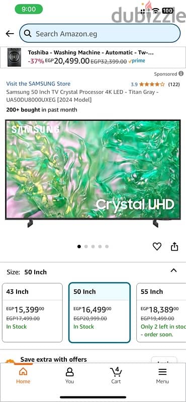 Samsung 50 Inch TV Crystal Processor 4K LED