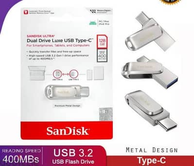 فلاشة Sandisk 2x1 جديدة متبرشمة 64 جيجا