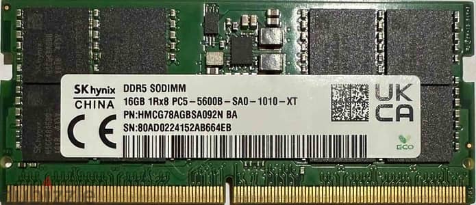 ذاكره رام للآب توب بسعة 16 جيجابايت  DELL SKhynix DDR5 16GB ram.