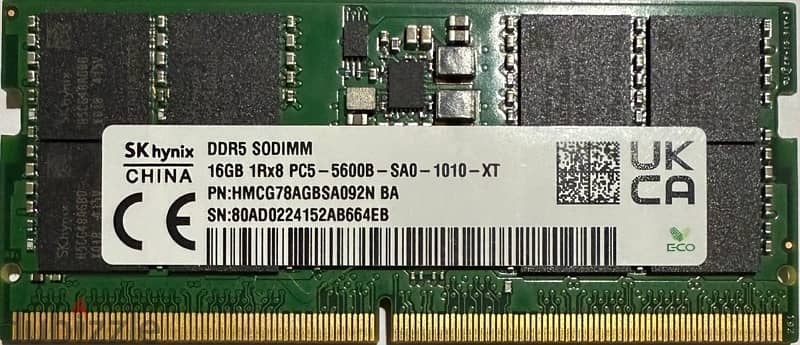 ذاكره رام للآب توب بسعة 16 جيجابايت  DELL SKhynix DDR5 16GB ram. 1