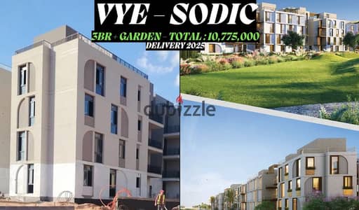 Three Bedrooms ground with garden apartment at VYE Sodic with the lowest over price - 2025 Delivery - prime location corner facing north