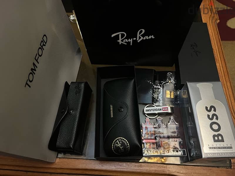 Ray Ban sunglasses  , Tom Ford perfume , Boss perfume , 3