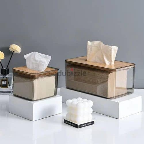 Transparent Plastic Facial Tissue Box With Bamboo Cover Clear/Brown 23 3