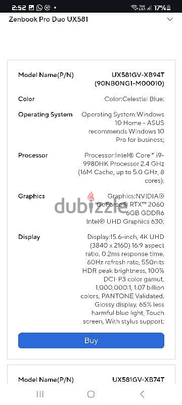 ASUS ZENBOOK PRO DUO I9 7