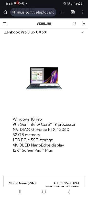 ASUS ZENBOOK PRO DUO I9 8