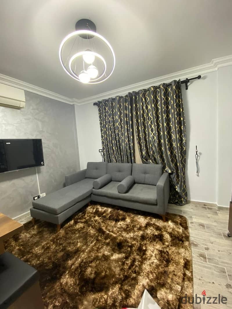 A special opportunity to rent a furnished studio in Madinaty, 50 meters in B12, one bedroom, reception, bathroom, kitchen, and bathroom. Balcony of th 0