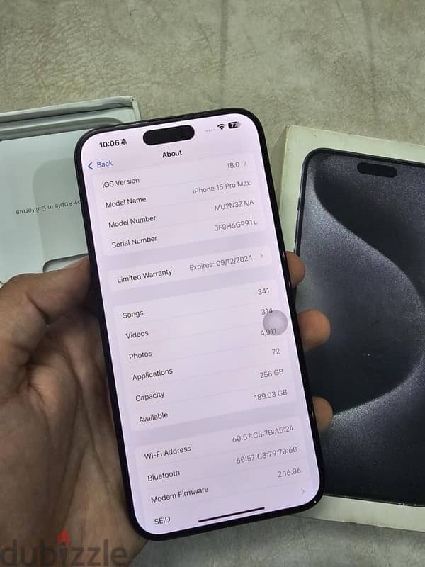 iphone 15 pro max 256 ZA خطين فعلي بالعلبه بطاريه ٩٦ 1