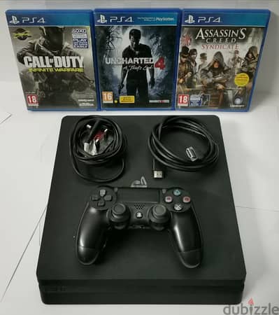 Playstation 4 slim + controller + 3 games | بلايستيشن 4 ودراع و3 العاب