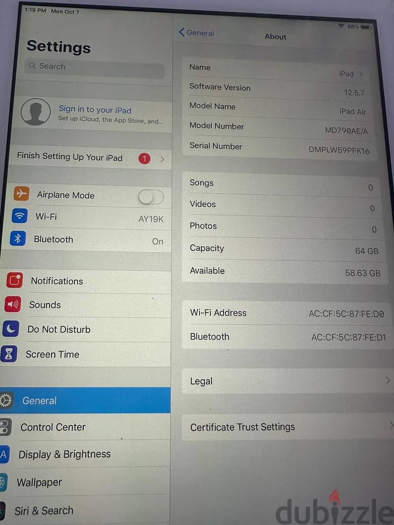 ipad air 19.7 64G wifi 0