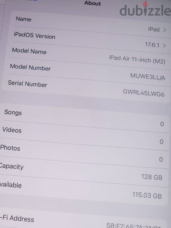 Ipad air m2 128 wifi  4 caycl count 1