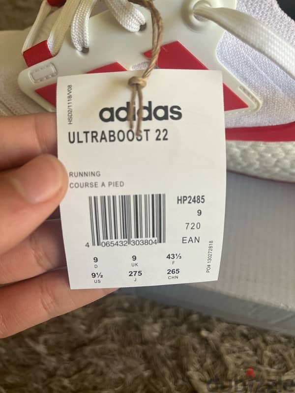 Adidas Ultraboost 22 size 43-1/3 EU White/Red 3