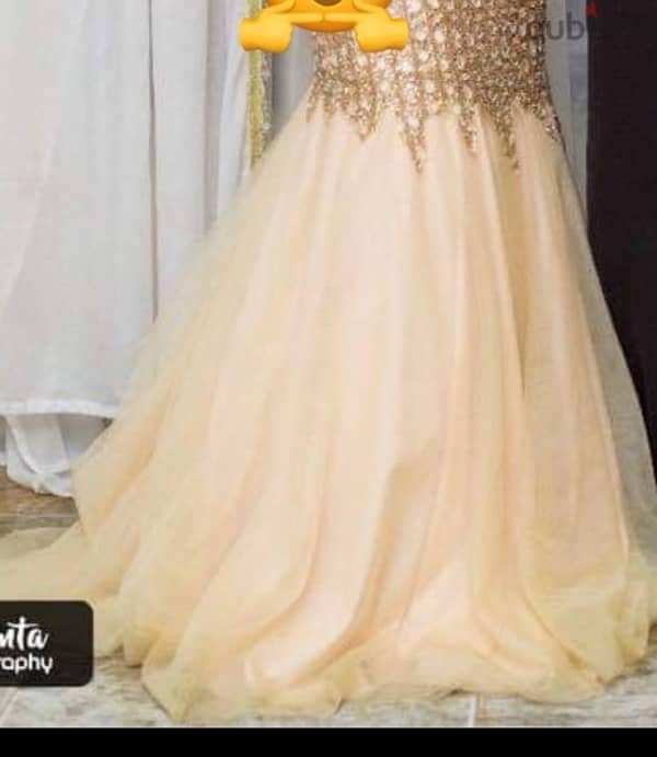 turkish soiree dress فستان سواريه تركي مطرز مستورد beige- gold مقاس 42 2