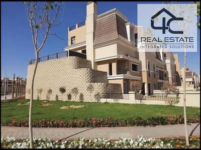 Villa Townhouse for sale with down payment 300,000  in sarai  new cairo installment over 12 years on landscape in the best location in 5th statement