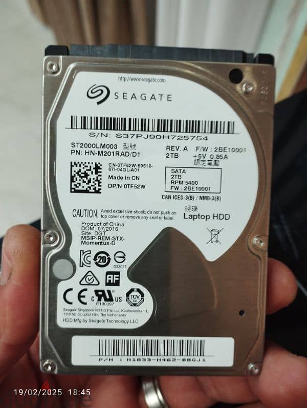 هارد 2 تيرا لاب توب HDD هيلث 100% 0