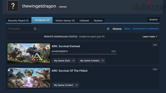 حساب steam عليه ARK : Survival Evolved