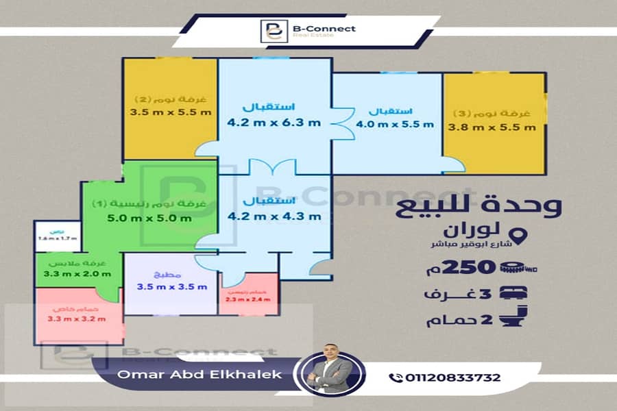 شقة للبيع تصلح سكني واداري 250م لوران شارع ابوقير 0