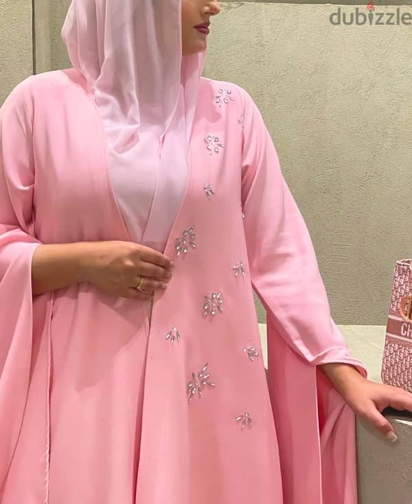 Ramdan Pink kaftan with dress and scarf for sale 1