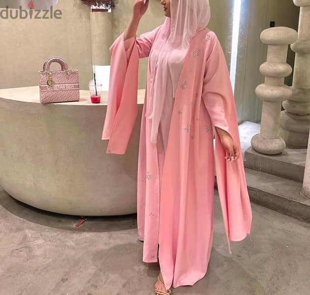 Ramdan Pink kaftan with dress and scarf for sale 2