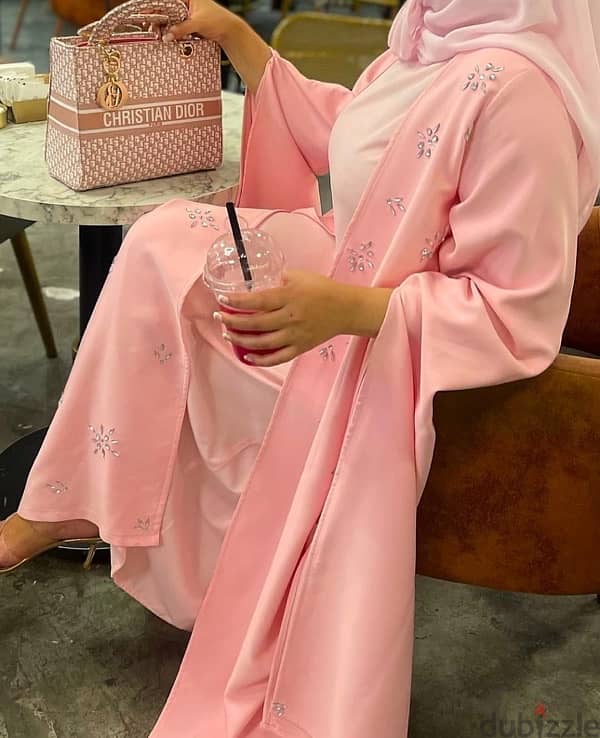 Ramdan Pink kaftan with dress and scarf for sale 3