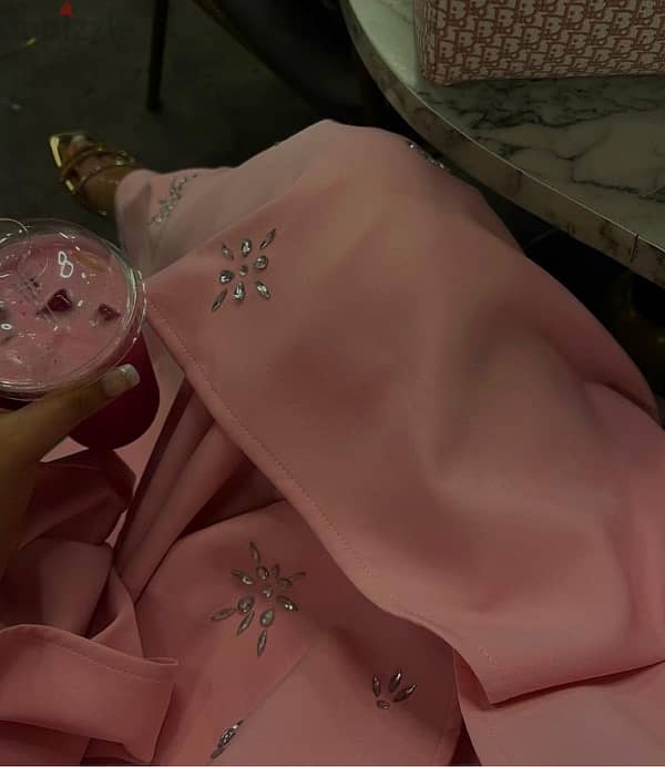 Ramdan Pink kaftan with dress and scarf for sale 4