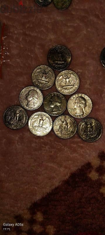 A set of rare US quarter dollar coins from 1967-1972