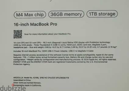 macbook pro m4 max 16 inch 36gb 1Tb new sealed space black