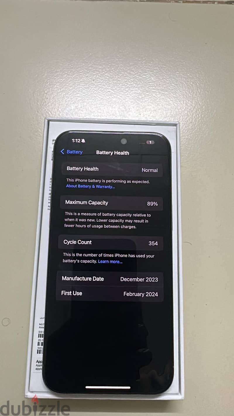 ايفون 15 بروماكس 256 بطارية 89 % 0
